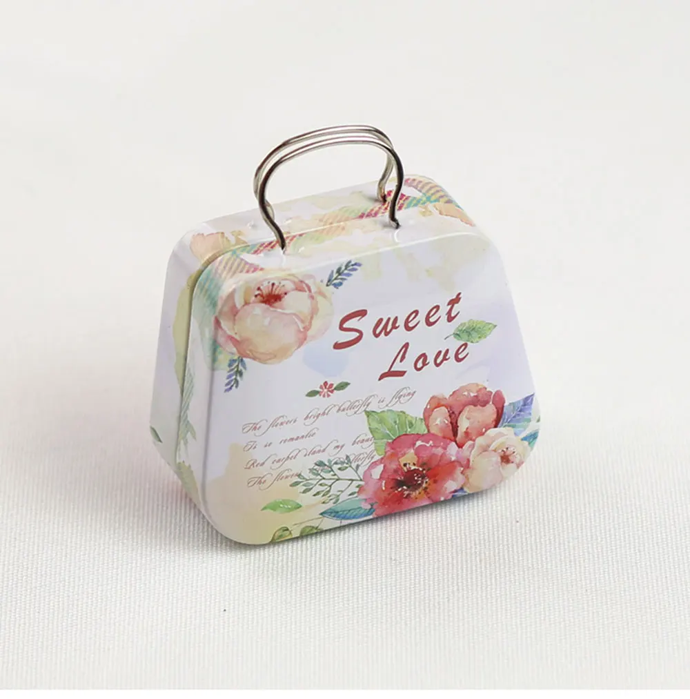 12 шт./кор. мини Sweet love сумка с цветочным узором конфеты коробка для хранения свадьбы пользу жестяная коробка закка Кабельный организатор