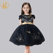 Nimble Girl Dress Cute Flower O-neck Ball Gown Appligues Cotton lining Birthday Party Dress Bow Pearl Princess Wear