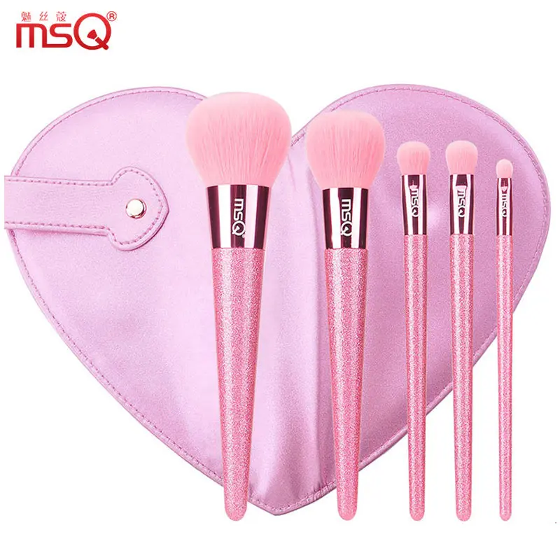 

MSQ 5pcs Pink Makeup Brushes Set+Heart-Shaped Cosmetic Bag Powder Eyeshadow Make Up Brushes Kit Portable Makeup Brush Maquiagem