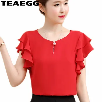 

TEAEGG Chiffon Summer Shirt Women Blusas Mujer De Moda 2020 Womens Tops And Blouses Blusa Feminina Red Blouse Plus Size 3XLAL972