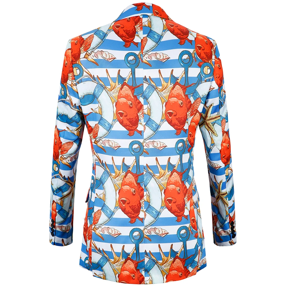 Men Blazer 2018 big size US 38R-48R Fancy sea print suit jacket Stage Costumes Tuxedo Blazers Mens plus size Suit Jacket