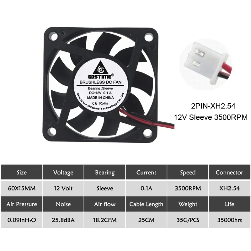 2 шт Gdstime 60 мм 6015 5 в 12 В 24 В DC Охлаждающий радиатор вентилятор 6015 60x60x15 мм 12 В 2PIN USB PC ноутбук компьютер охлаждающий вентилятор - Цвет лезвия: 12V Sleeve 3500RPM
