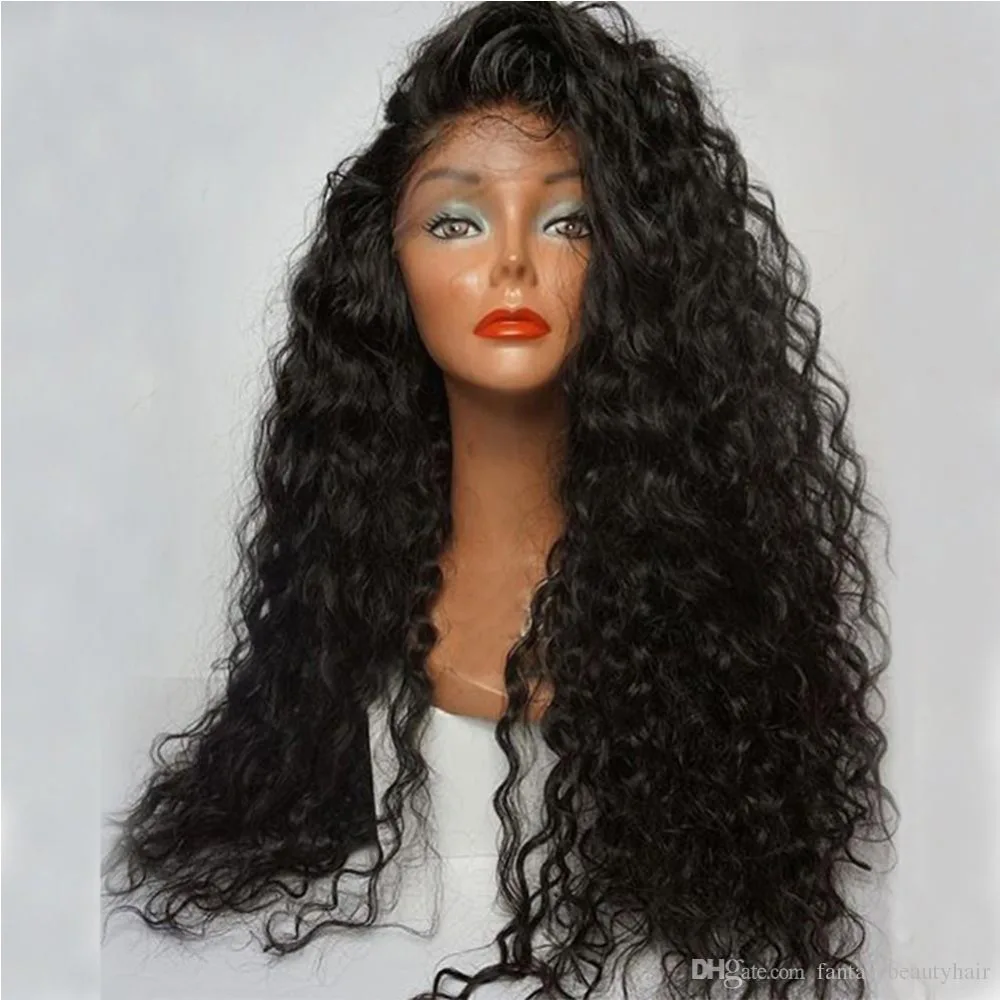 Goede Fantasy Schoonheid 180% Denstiy Lijmloze Pre Geplukt Lace Front Synthetische Pruiken Krullend Pruik Warmte Resistatn Fiber Met Baby Haar