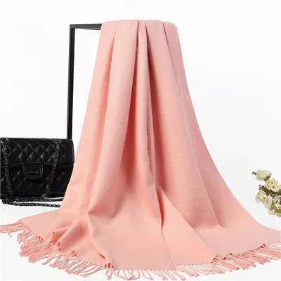 Одеяло больших размеров, шали для мужчин и женщин, Кашемировое пончо, накидка, Длинные теплые верблюжьи шарфы, зимний шарф из пашмины для женщин 71 ''X 26'' - Цвет: Розовый
