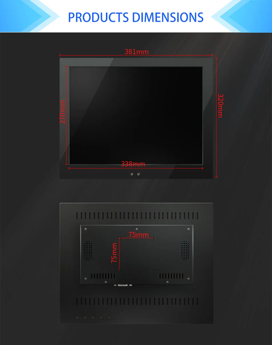 M170-EF/17 дюймов 1280*1024 металлический корпус настенный промышленный монитор ПК с кронштейном VESA/1" Встроенная рамка ЖК-дисплей