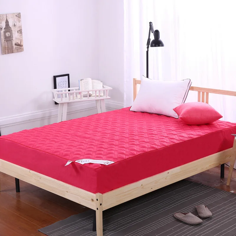 Solid 100% cotton quilted Mattress Protection mat Pad Bed ...