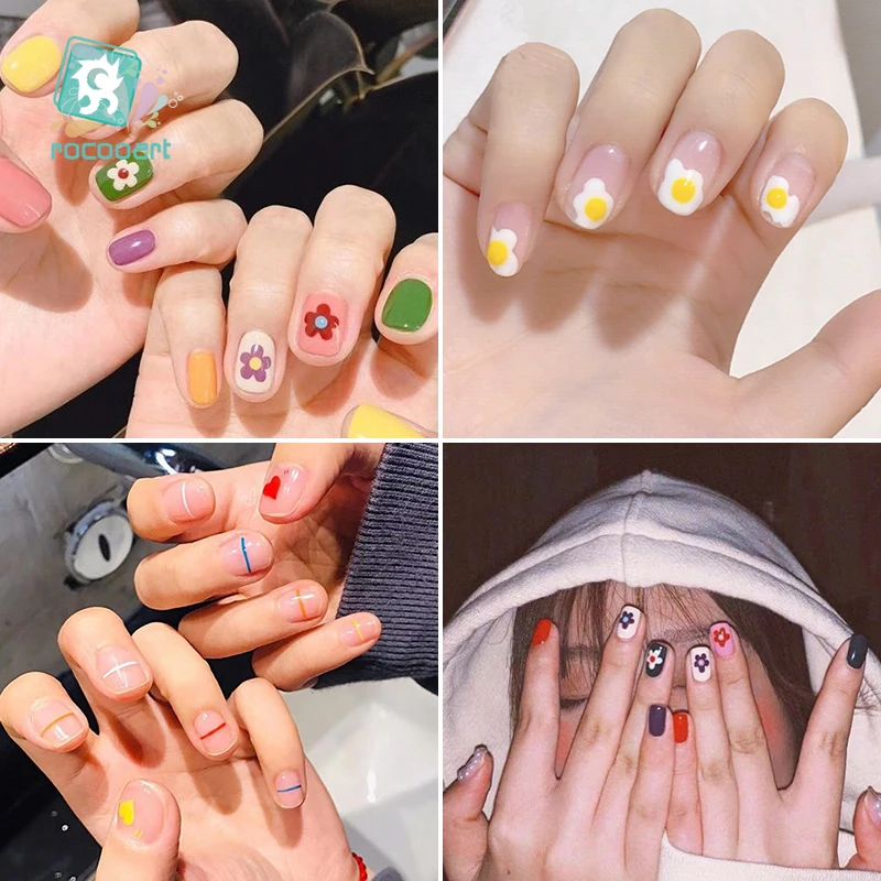 

Rocooart Hyuna Series Small Flower Nail Art Water Transfer Stickers of Colorful Line Fruit Cactus Design Nail Tips DIY