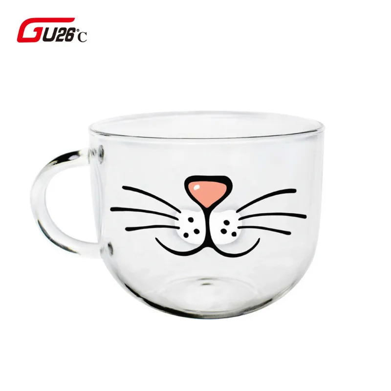 

540ml Novelty Cat Face Glass Mugs Cup Milk Coffee Cup Creative Birthday Wedding Party Favors Gifts Home Office Mug
