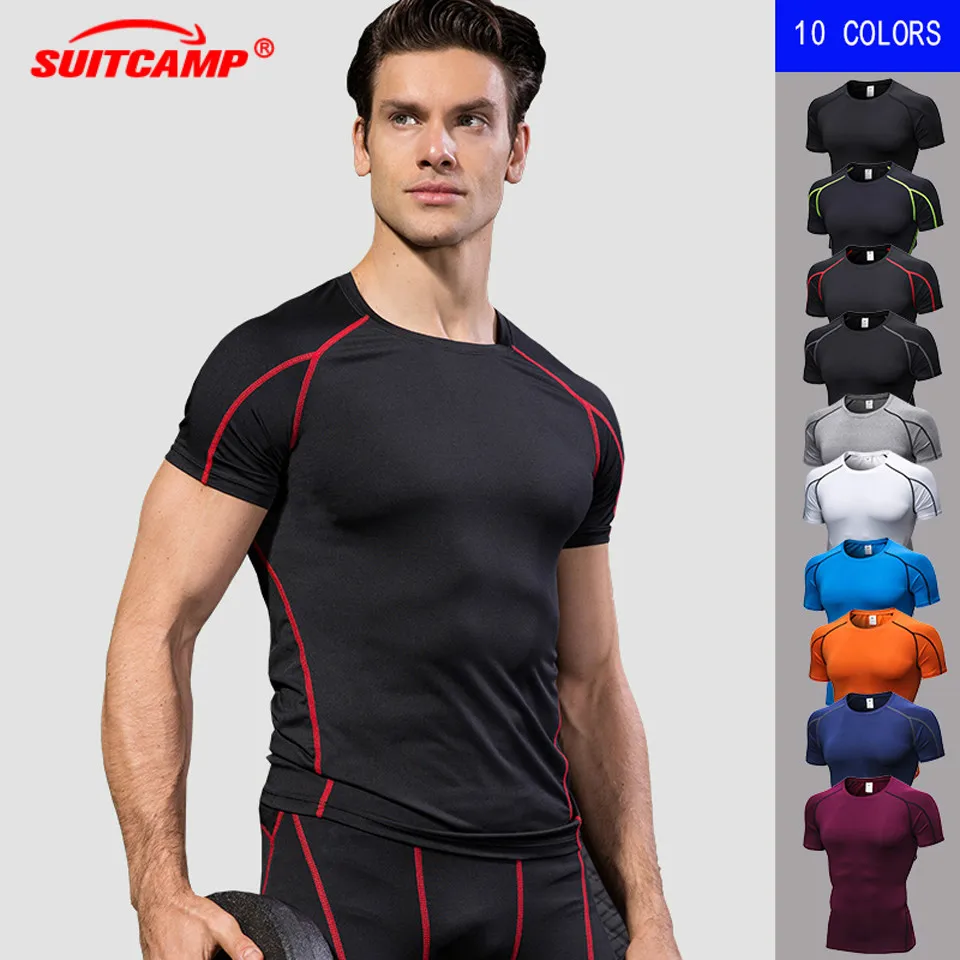 

Men's Running T Shirts Quick Dry Tight Fitness Men Solid Short Sleeve Gym Sport Top Tee Clothing Men's Sportswear Gym Shirt