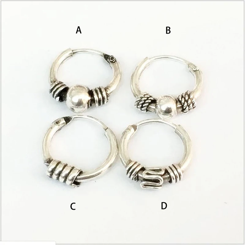 Тайские серебряные ретро маленькие серьги-кольца с бусинами спиральные катушки для женщин и мужчин 925 пробы серебряные круглые серьги