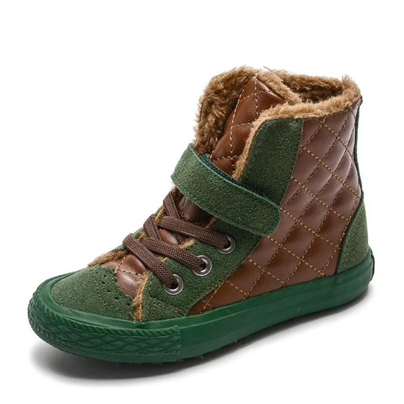 

Winter fashion leather children's non-slip children's snow boots boys cotton shoes flat with plush warm sports shoes baby boots