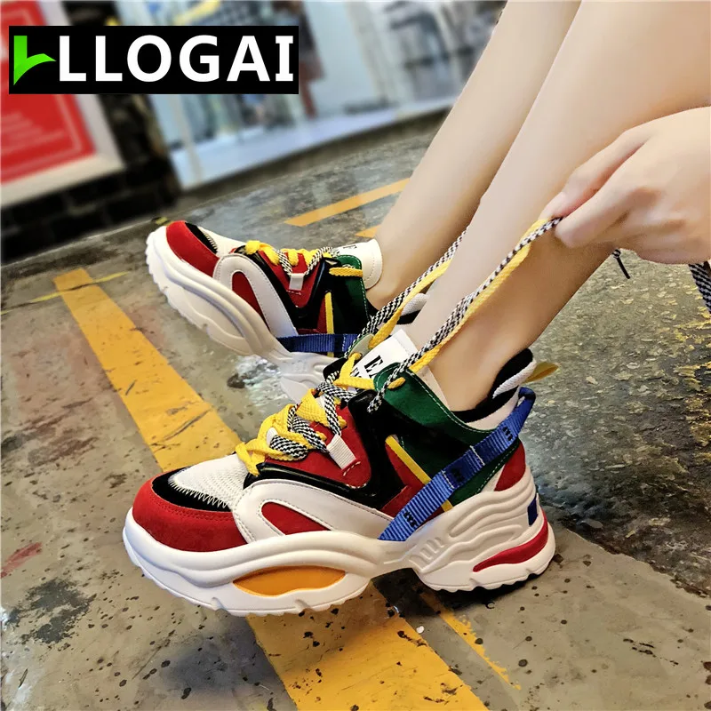 

Rubber Running Shoes Comfortable Platform Shoes Women Casual Shoes Lace-up Sneakers Women Vulcanized Shoes Autumn Women Shoes PU