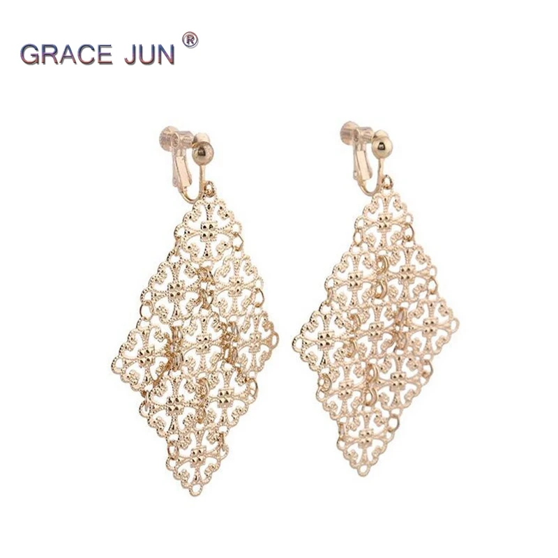 

8 Colors Choose Handmade Big Leaf Water Drop Pattern Clip on Earrings No Pierced for Women Gorgeous Long Pierced Earrings Gift