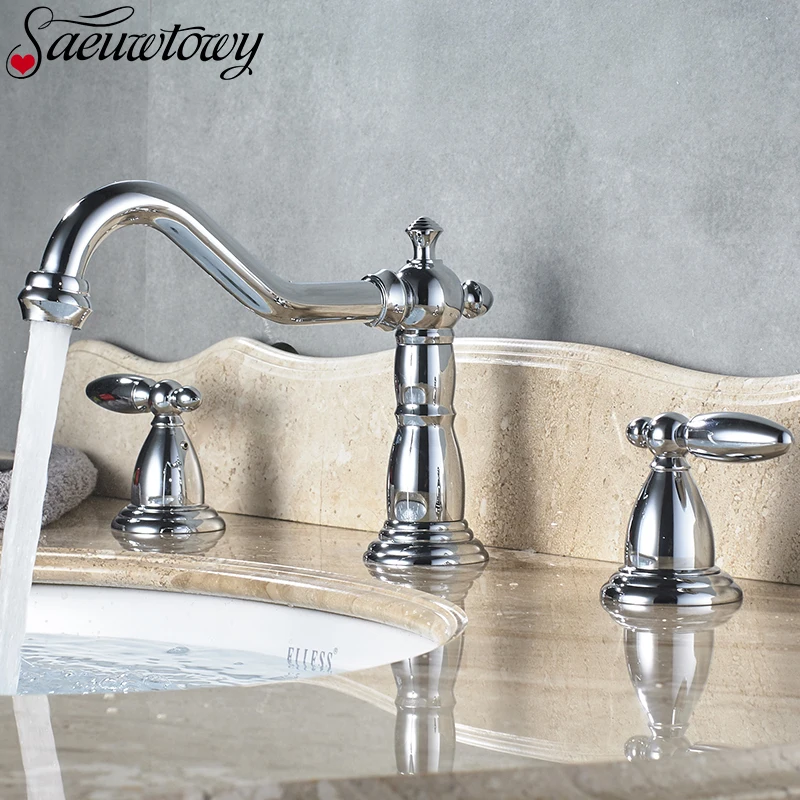 Chrome Hot and Cold faucet Split Retro Faucet Three Hole Wash Basin