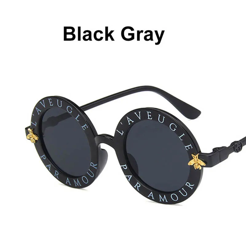 GUANGDU, детские солнцезащитные очки, круглые, детские, брендовые, дизайнерские, английские буквы, пчелиный круг, Винтажные Солнцезащитные очки для девочек и мальчиков, подарок, UV400 - Цвет линз: black grey