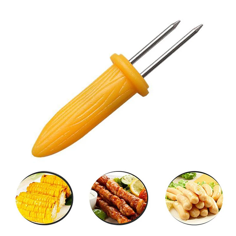 10PCS Kitchen METAL CORN ON THE COB HOLDERS PRONGS SKEWERS FORKS PARTY G 