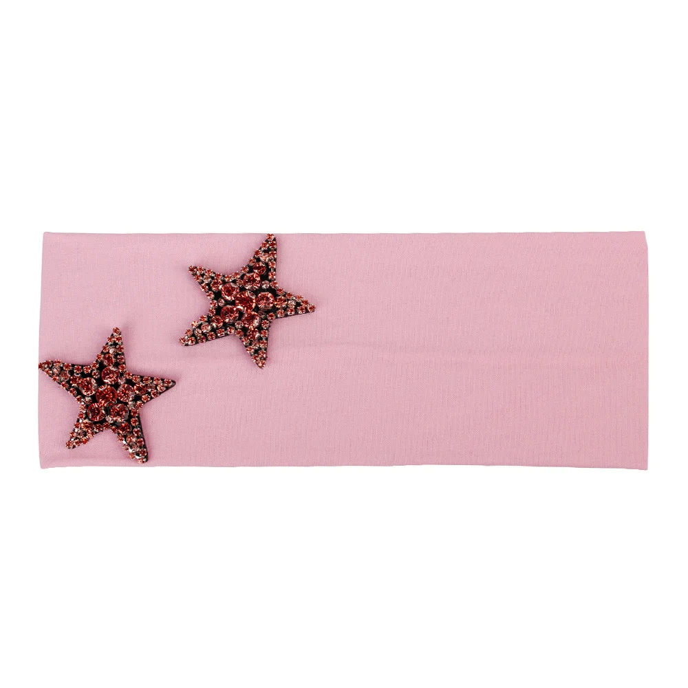 Gold Pink Geebro Женская головная повязка из хлопка эластичные повязки без рисунка звезд аксессуары для волос со стразами модные летние оголовье для девочек DZ713 - Цвет: Gold Pink