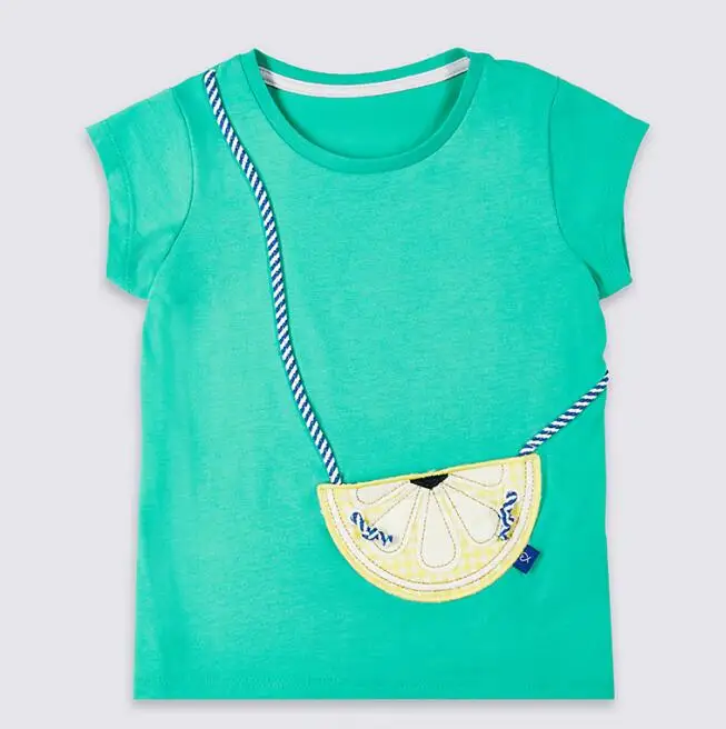 Little maven/ Детская летняя одежда для маленьких девочек с коротким рукавом lemon карман аппликация голубая футболка брендовая хлопковая футболка Топы 51026 - Цвет: 51026