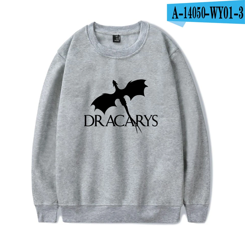 Dracarys свитшоты Осенняя мода принт длинный рукав хип-хоп Повседневный пуловер с капюшоном крутые толстовки Dracarys - Цвет: gray