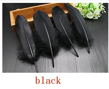 Black 50 шт. белый красивый большой гусиных перьев 15-22 см высококачественное перо Разноцветные перья для продажи Свадебные украшения дома - Цвет: Black