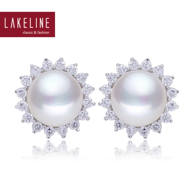 Fashion White Freshwater Pearl Earrings Crystal Flower 10mm Aaa Fashion White Freshwater Pearl Earrings Crystal Flower 10mm Aaa Wedding Bridal Stud Earring Jewelry Er044