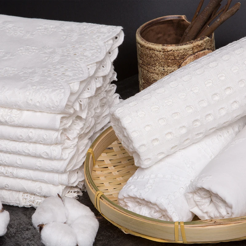 100x140 см хлопковая ткань с вышивкой белая полые кружева ткань шитье ткани для пэчворка DIY свадебное платье материал ручной работы