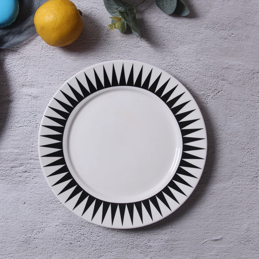 Nordic Творческий Простой Керамика круглый гироборд с колесами 8 дюймов геометрический стейк плиты Hotel тарелка для завтрака - Цвет: f