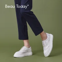 BeauToday/обувь с перфорацией типа «броги» на плоской платформе; женская обувь из коровьей кожи с заклепками и круглым носком; Высококачественная Брендовая женская обувь на плоской подошве ручной работы; 21413