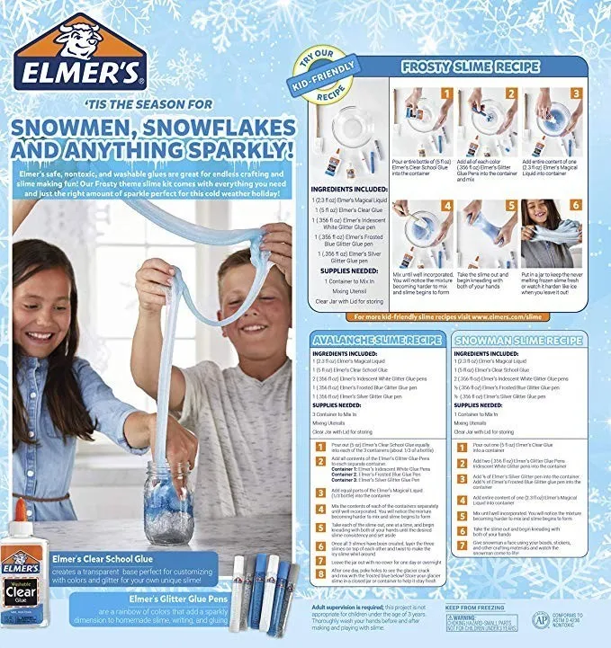 Elmers набор для склеивания морозной слизи прозрачный школьный клей блестящие клеевые ручки и магический жидкий активатор раствор 12 Кол художественные наборы Elmers