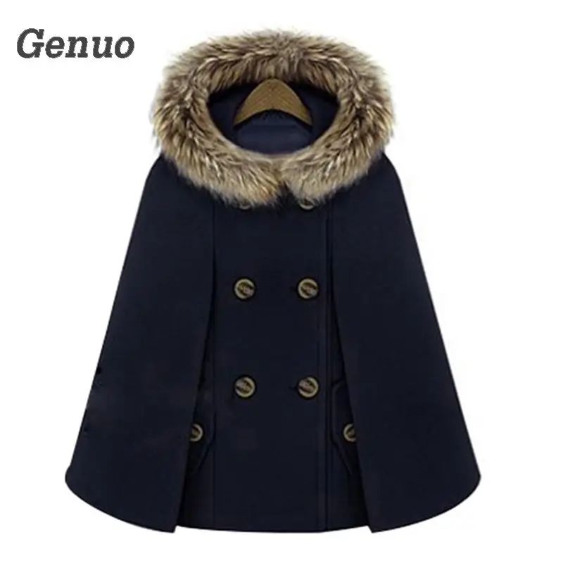 

Winter Womens Short Woolen Coat Female Turtleneck Cape Parka Blend Wool Cloak Pullover Poncho 2018 Outerwear Casaco Faux Fur