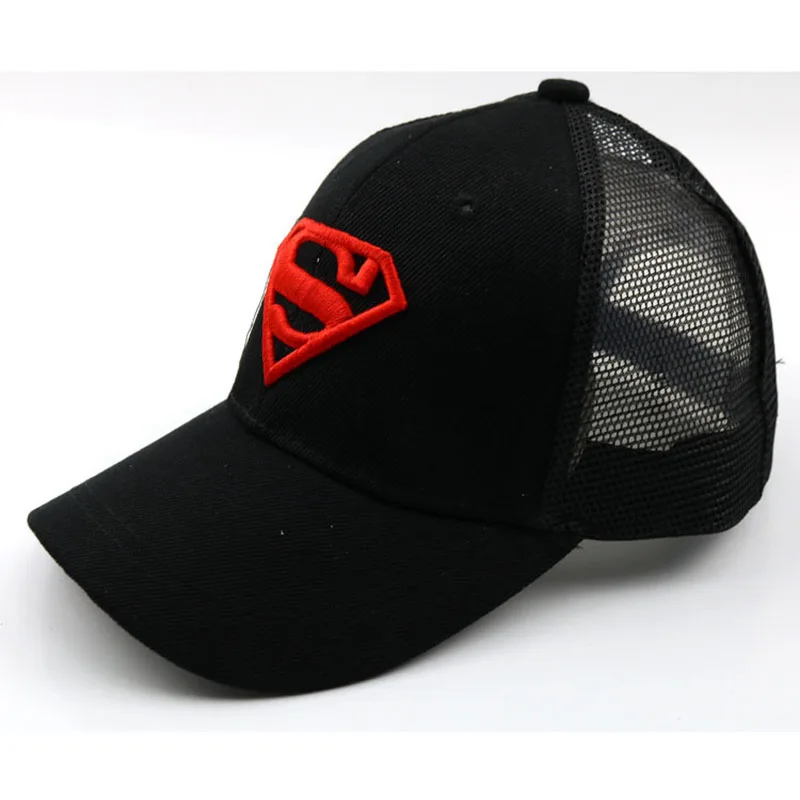 Детский летний солнцезащитный щит, бейсбольная кепка с мультяшным Суперменом, с вышивкой, костяные шляпы для мальчиков и девочек 2-8 лет, Детская кепка с хлопковой сеткой Солнцезащитная шляпа - Цвет: Black-Red-01