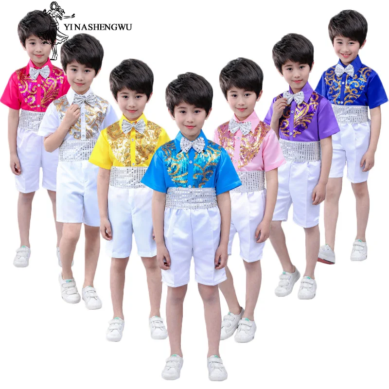 Stage Jazz Dance Costumes Boys Bibs School Uniform Chorus Jazz Dance Clothing Small Moderator Dress Piano Reading Costume