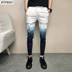 2018 Новинка весны Slim Fit джинсы Для мужчин брюки корейской моды Повседневное карандаш брюки длинные Тощий шнурок Для мужчин s джинсовые штаны