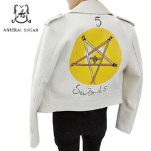 Весенняя женская куртка из натуральной овчины, повседневная, мотоциклетная, сексуальная, тонкая, с 3D принтом, со звездами, с отложным воротником, OL, Женское пальто