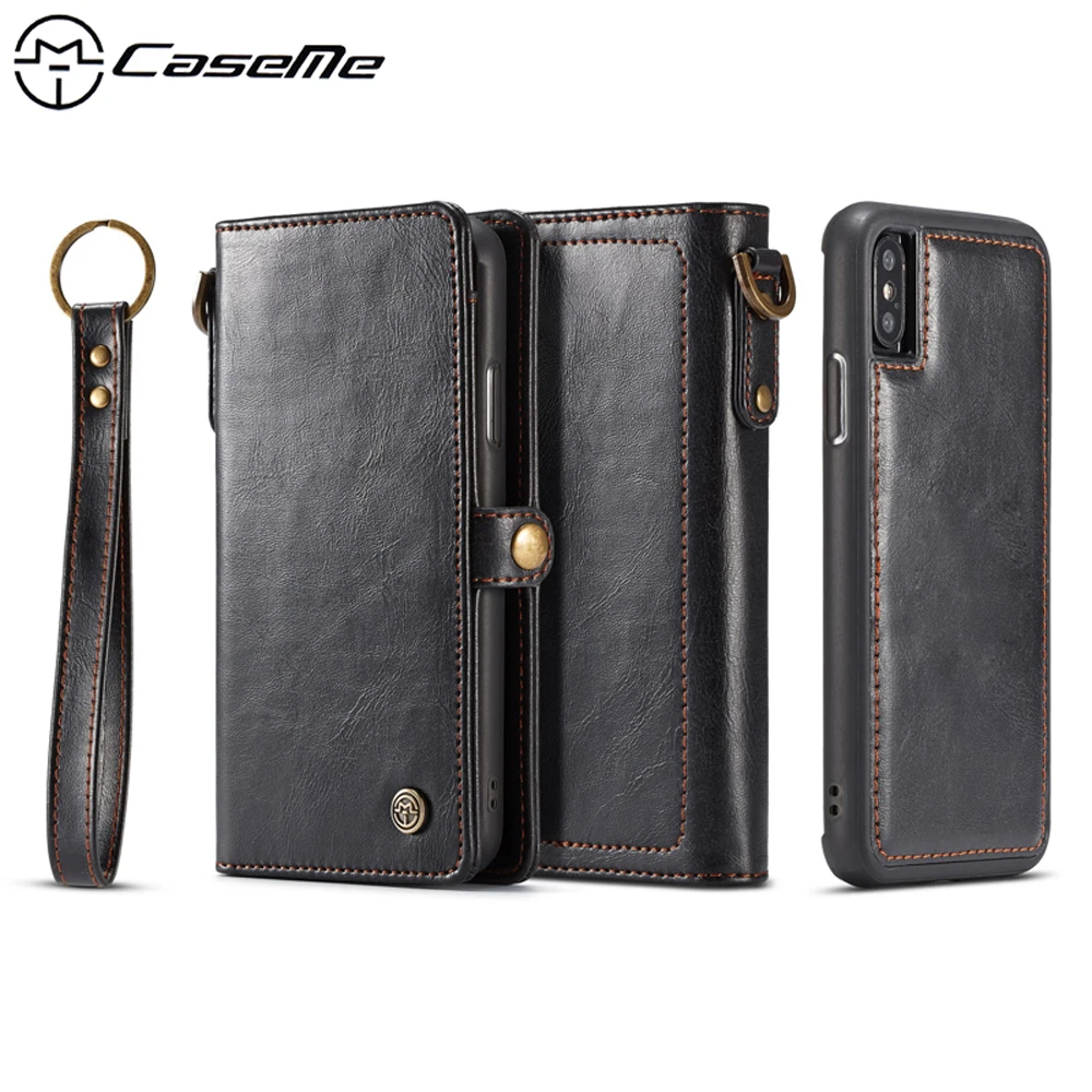 

Lanyard Phone Cases For Apple iPhone XS X 10 Luxury PU Leather Case Wallet Card Pocket Magnetic TPU Back Cover for iPhone X Case