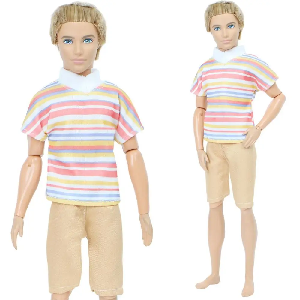 1 комплект, повседневный наряд, штаны, шорты+ полосатая футболка, мужская летняя одежда для Барби, аксессуары для куклы Кена, много стильных вещей - Цвет: 9