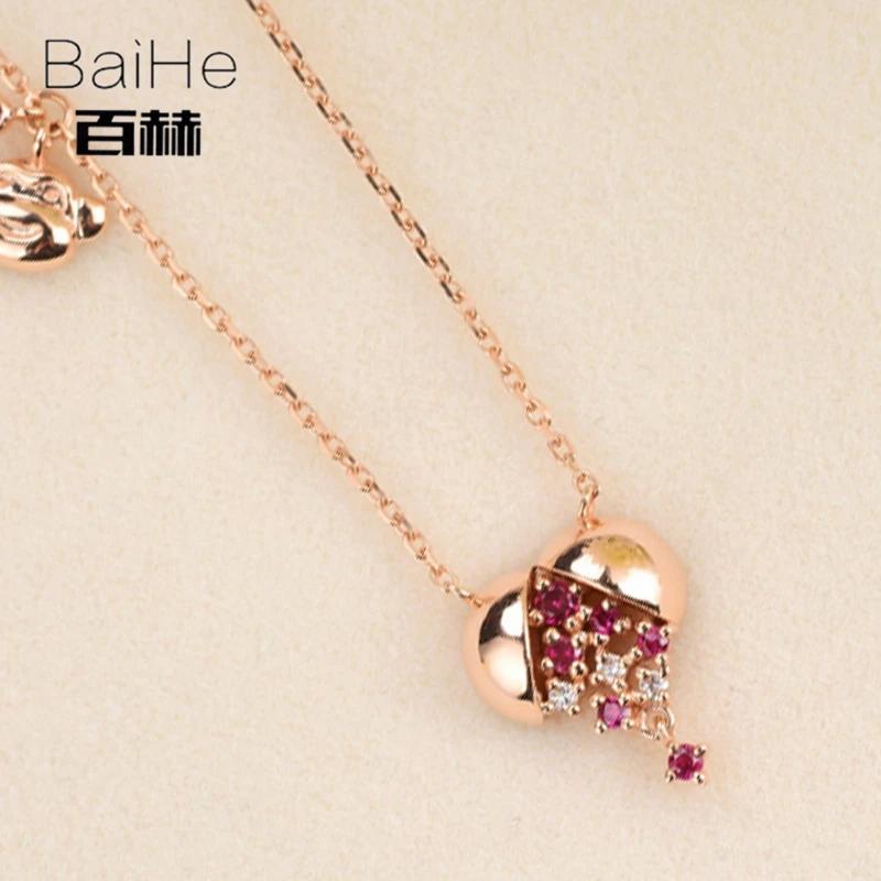 BAIHE однотонные 18K розовое золото 0.12ct натуральные резиновые свадебные женские