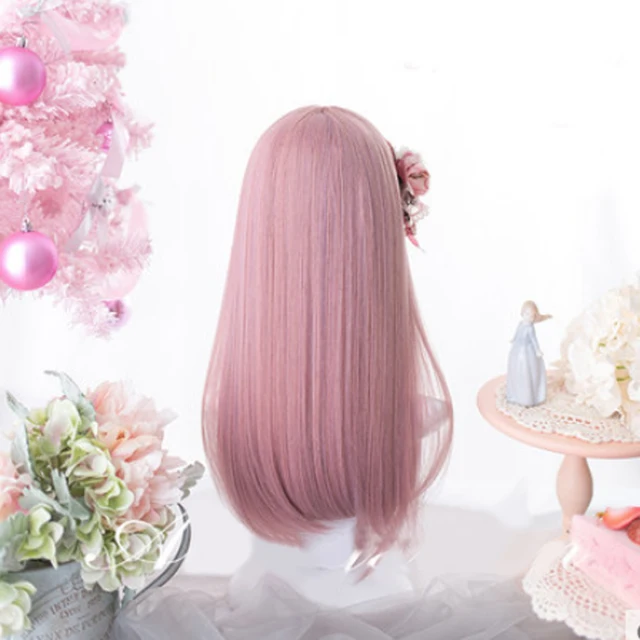 Kawaii Pink Lolita Straight with Bangs Wig  3