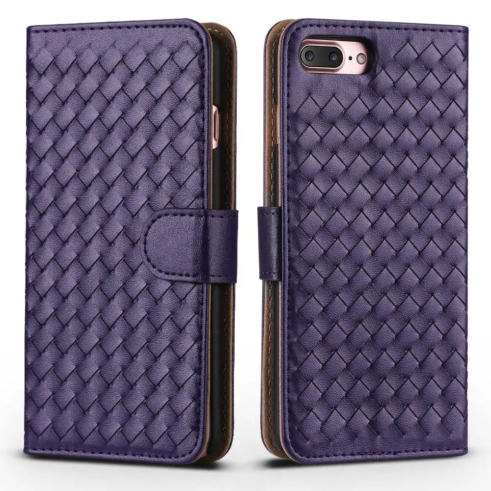 Ручной вязки чехол для iphone7 и iphone 8 Бумажник Флип Стиль luxurry из искусственной кожи слоты для карт Обложка для iPhone 7/8 4.7 дюймов - Цвет: Purple