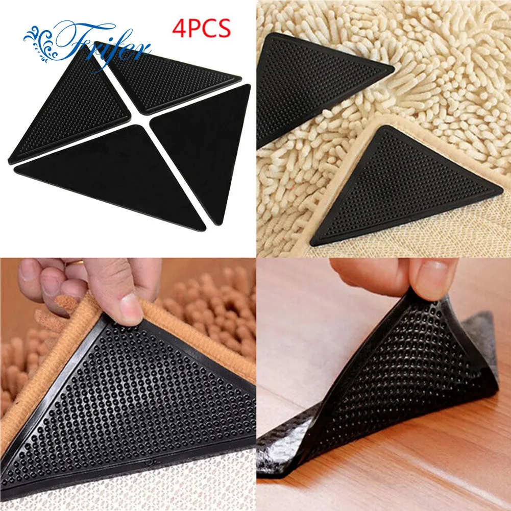 4pcs/Set Reusable Washable Rug Carpet Mat Grippers Non Slip Silicone