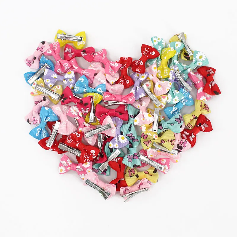 20pcs Baby Bow Hair Clips for Girls Children Hairpins Hair Decorative Color Flower Barrettes Cute Pet Kids Ribbon Clip Pins 4cm