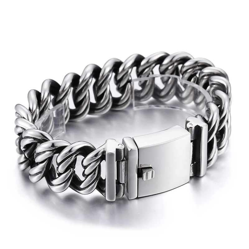 

factory Wholesale 145g Heavy huge Vintage 316L Stainless Steel Biker Chain bracelet Men's Gothic Jewelry bling 8.66''