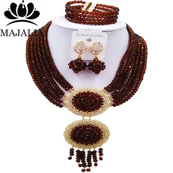 

Majalia Romantic Nigeria Wedding African Beads Jewelry Set Brown Crystal Necklace Bridal Jewelry Sets Free Shipping 6LS005