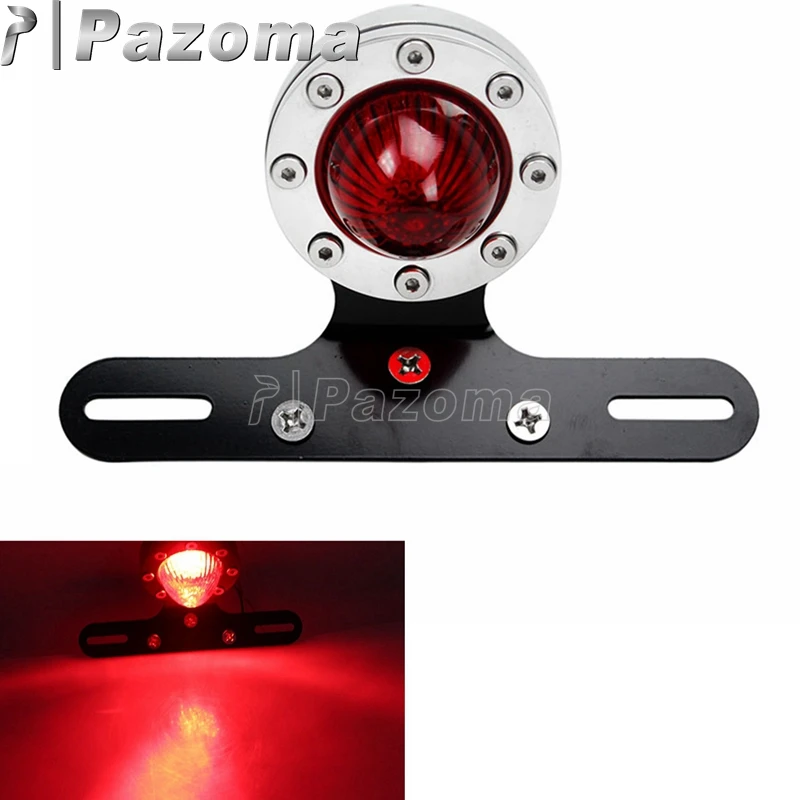 Motorcycle 12 Volt Led Tail Light Motor Polished Red Taillamp Brake