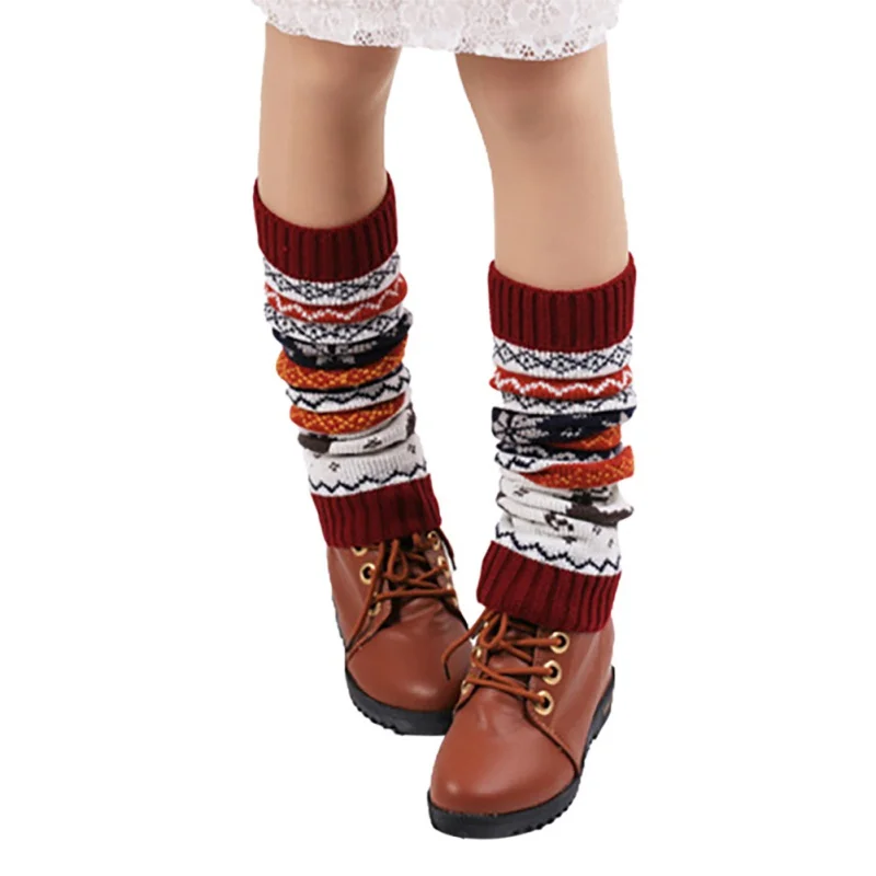Горячая Рождественская олень Лоскутные женские зимние теплые Вязаные Гетры длинные носки для высоких ботинок выше колена крючком Красочные шерстяные гетры