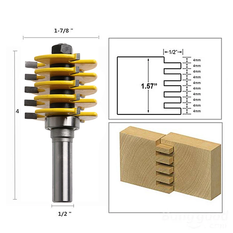 5 Blade 3 Flute 1/2" Shank Box Joint Router Bit Adjustable Woodworking