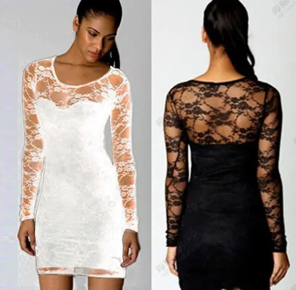 white lace top long sleeve bodycon dress