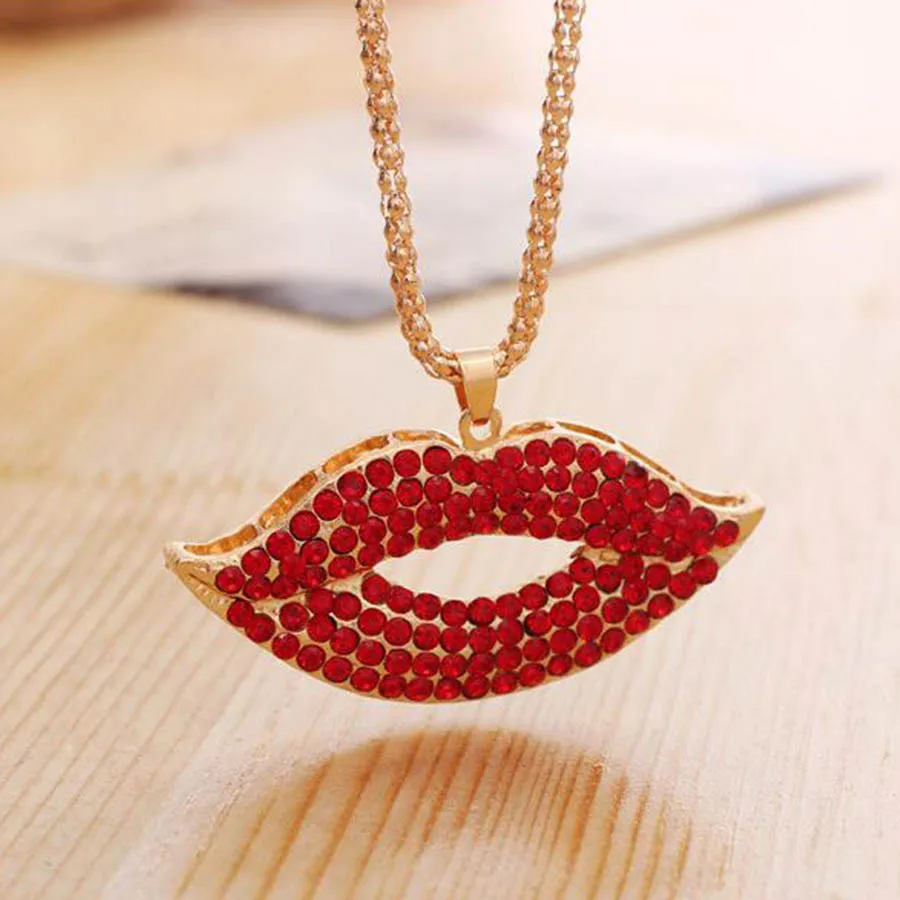 Sexy Red Lips Mouth Choker Pendant Necklace Women Hip Hop Full Red