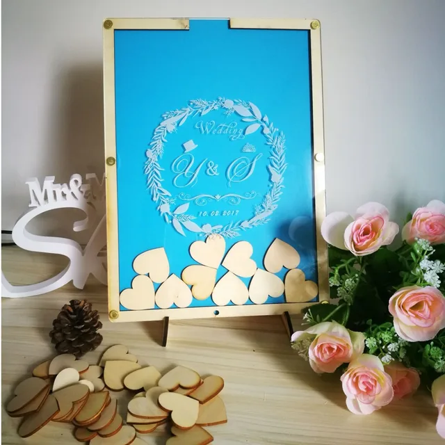 Customized Personalized Multi Colors Rustic Drop Top Wooden Wedding Customized Personalized Multi Colors Rustic Drop Top Wooden Wedding Guest Book Frame Custom Hearts