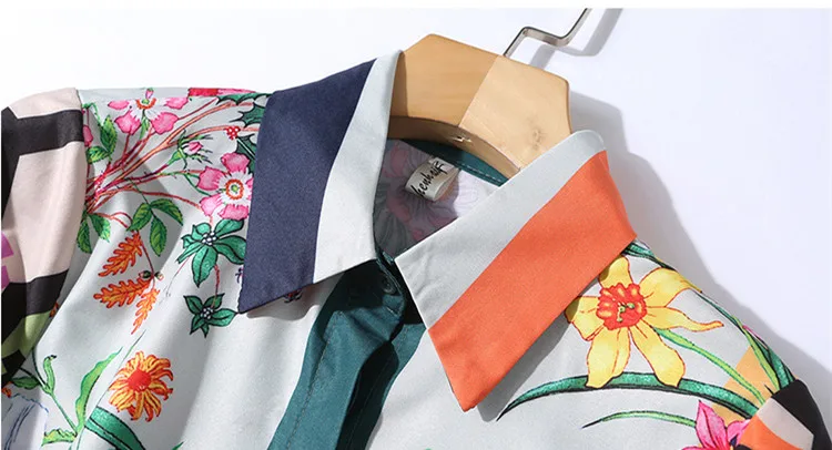 Женские Подиумные топы с цветочным принтом, винтажные блузки с принтом, рубашки с длинным рукавом, Повседневная шифоновая блузка, летняя блуза с карманами